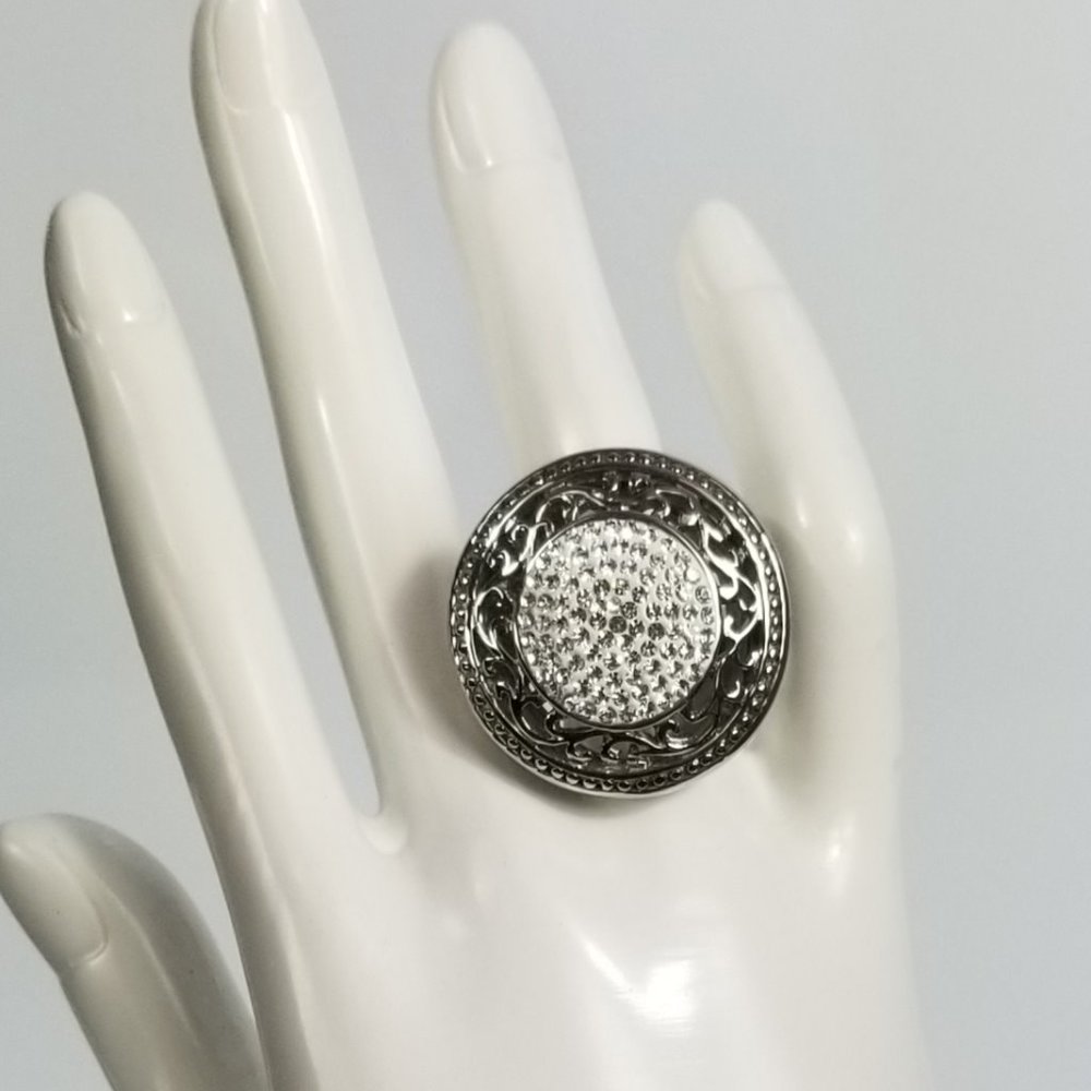 Stately Steel Stainless Ring with Clear Crystals
